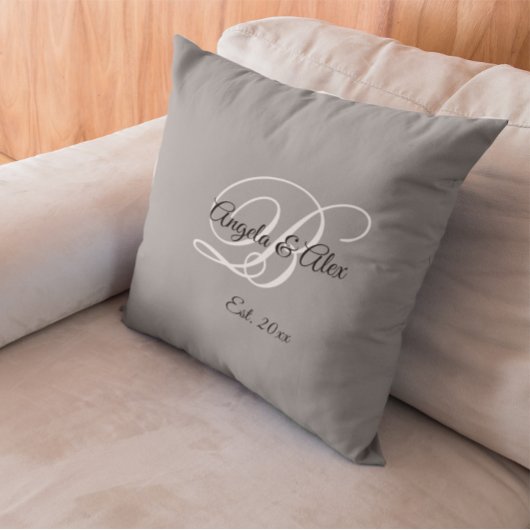 Coussin Monogramme de mariage anniversaire gris fantaisie
