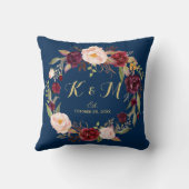 Coussin Monogramme de Mariage bleu de la marine de couronn (Verso)