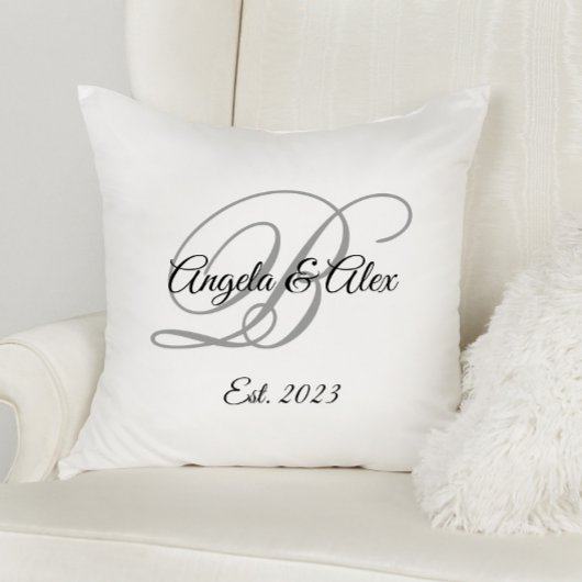Coussin Monogramme de mariage et d'anniversaire de mariage