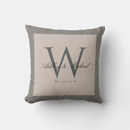Coussin MONOGRAMME DE MARIAGE SCRIPT | Souvenir photo en l (Recto)