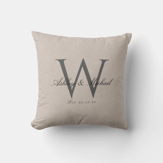 Coussin MONOGRAMME DE MARIAGE SCRIPT | Souvenir photo en l (Recto)