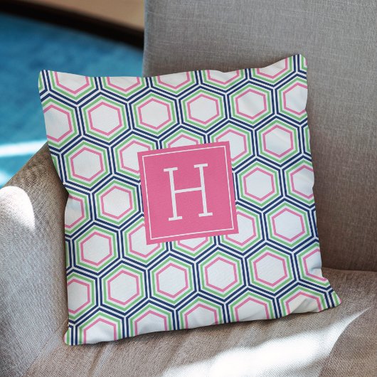 Coussin Monogramme de Motif de nid d'abeille Preppy