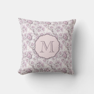Coussin Monogramme de motif floral gris et rose chic