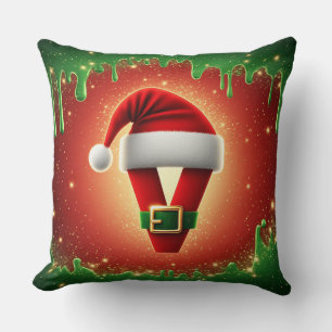 Coussin Monogramme de Noël personnalisé V avec chapeau de