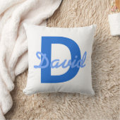 Coussin Monogramme de nom blanc bleu foncé et clair modifi (Couverture)
