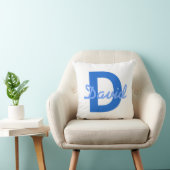 Coussin Monogramme de nom blanc bleu foncé et clair modifi (Chaise)