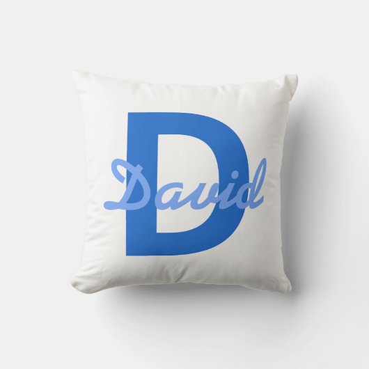 Coussin Monogramme de nom blanc bleu foncé et clair modifi (Recto)