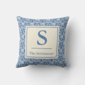 Coussin Monogramme de nom de famille en toile florale bleu (Verso)