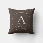 Coussin Monogramme de nom de famille initial simple marron (Verso)