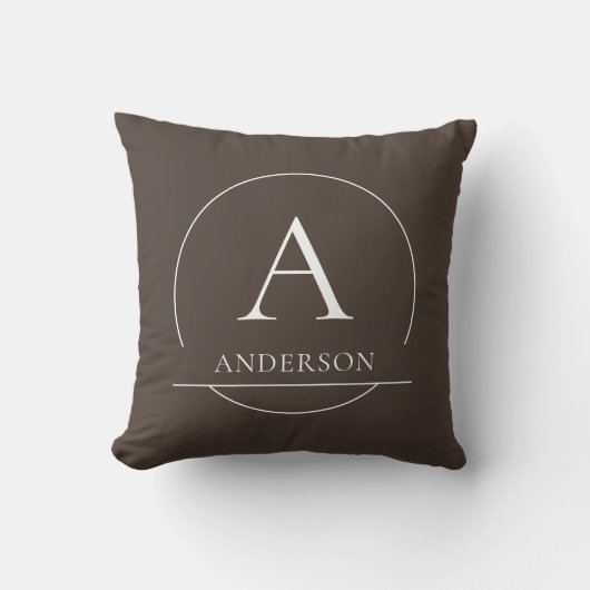 Coussin Monogramme de nom de famille initial simple marron (Recto)