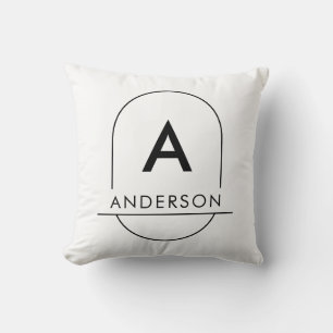 Coussin Monogramme de nom de famille minimaliste blanc mod