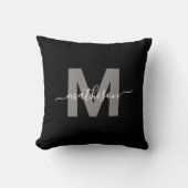 Coussin Monogramme de nom de famille noir élégant blanc (Recto)