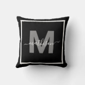 Coussin Monogramme de nom de famille noir et blanc personn (Verso)