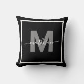 Coussin Monogramme de nom de famille noir et blanc personn (Recto)