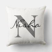 Coussin Monogramme de nom de famille personnalisé Gris Noi (Verso)