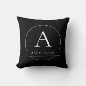 Coussin Monogramme de nom de famille simple noir et blanc  (Recto)