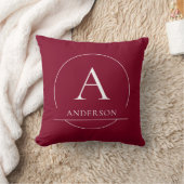 Coussin Monogramme de nom de famille simple rouge Bourgogn (Couverture)