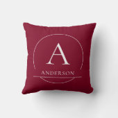 Coussin Monogramme de nom de famille simple rouge Bourgogn (Verso)