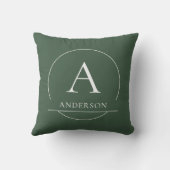 Coussin Monogramme de nom de famille simple vert foncé mod (Verso)