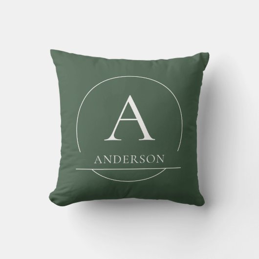 Coussin Monogramme de nom de famille simple vert foncé mod (Recto)