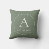 Coussin Monogramme de nom de famille simple vert sauge mod (Verso)