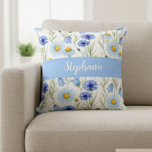 Coussin Monogramme de nom de fleur sauvage à l'aquarelle b