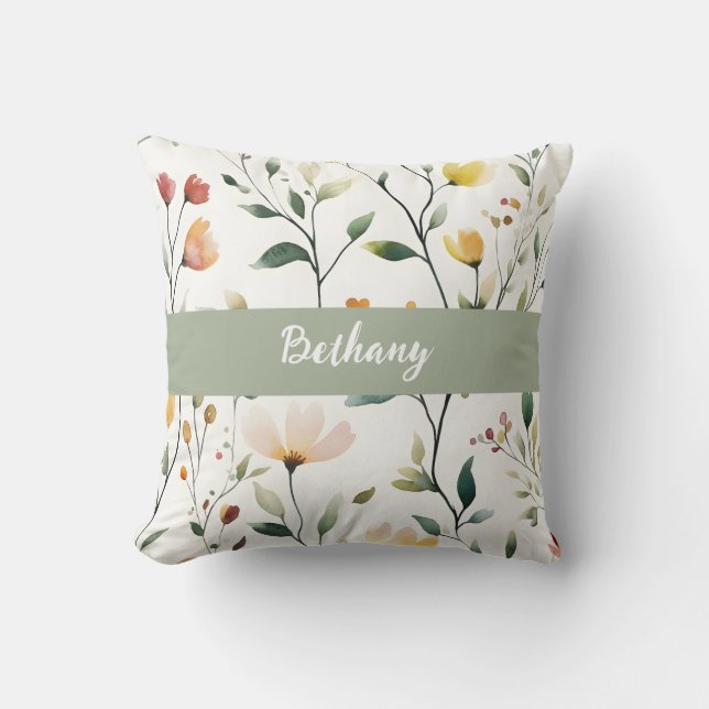 Coussin Monogramme de nom de fleur sauvage à l'aquarelle p (Recto)