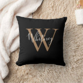 Coussin Monogramme de nom de script noir et or moderne (Couverture)