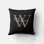 Coussin Monogramme de nom de script noir et or moderne (Verso)
