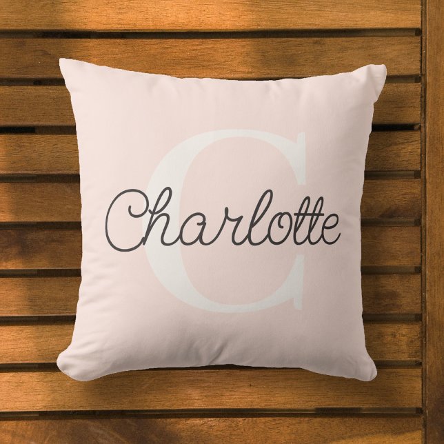 Coussin Monogramme de nom écriture cursive girly rose (Créateur téléchargé)