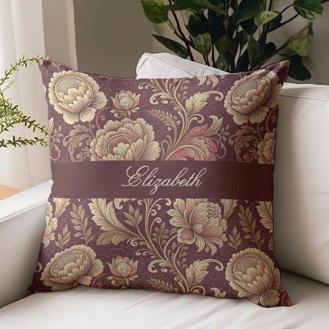 Coussin Monogramme de nom en écriture florale victorienne  (Créateur téléchargé)