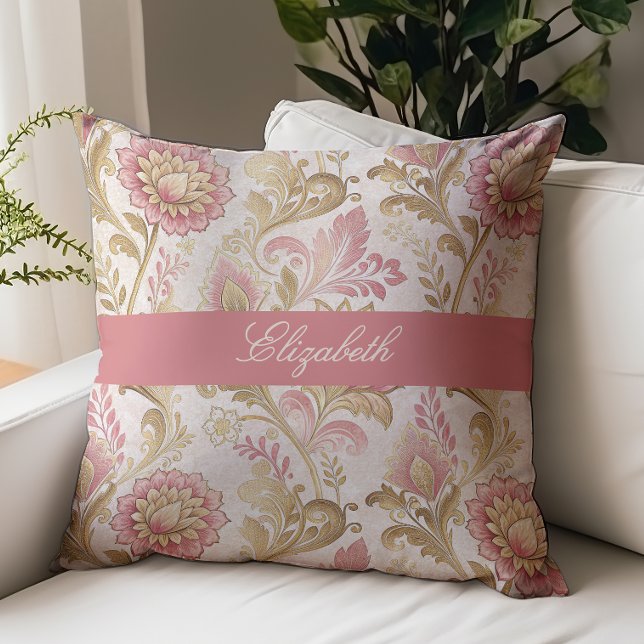Coussin Monogramme de nom en écriture florale victorienne  (Créateur téléchargé)