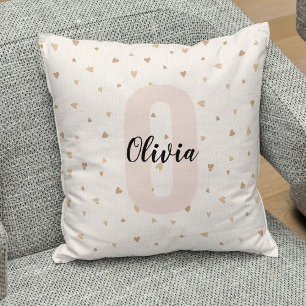 Coussin Monogramme de nom esthétique en or rose avec des c