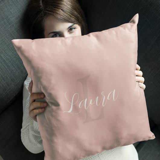 Coussin Monogramme de nom féminin écriture moderne rose ro