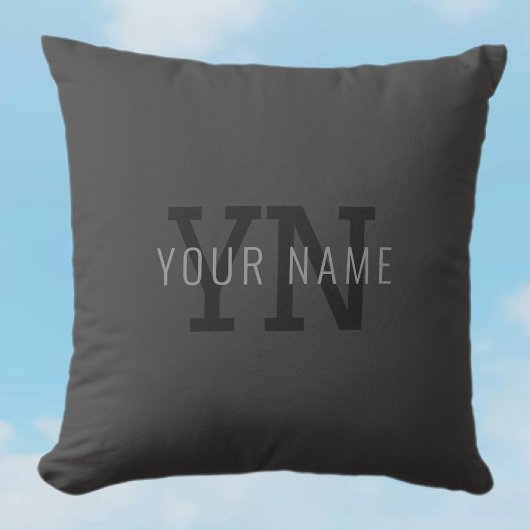 Coussin Monogramme de nom (ou autre texte) gris foncé mode