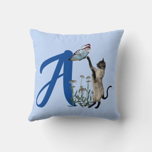 Coussin Monogramme de papillon de chat de Siamèse initial  (Verso)