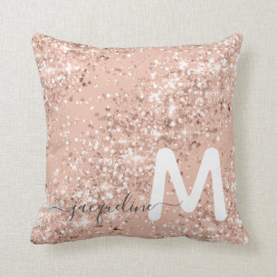 Coussin Monogramme de Parties scintillant d'or Rose fille 