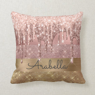 Coussin Monogramme de Parties scintillant d'or rose Rose