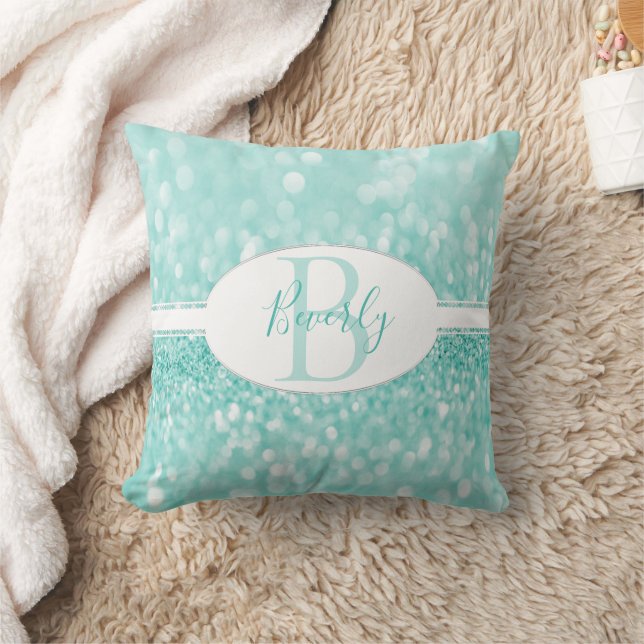 Coussin Monogramme de Parties scintillant turquoise oreill (Couverture)