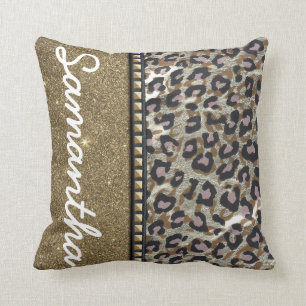 Coussin Monogramme de parties scintillantes et de léopard