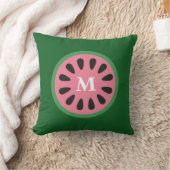 Coussin Monogramme de pastèque verte rose mignonne (Couverture)
