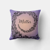 Coussin Monogramme de pêche et de damas violet (Verso)