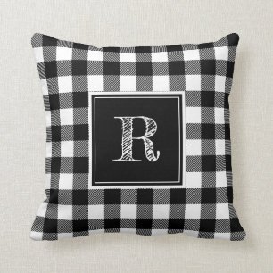 Coussin Monogramme de platine de Buffalo noir et blanc
