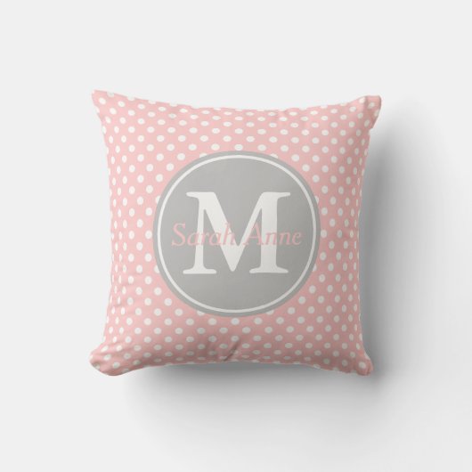 Coussin Monogramme de point de polka de gris de roses (Recto)