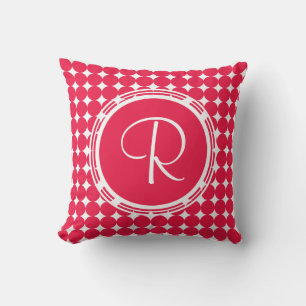 Coussin Monogramme de point de polka rouge