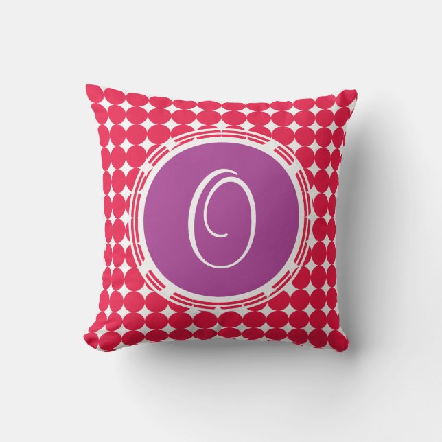 Coussin Monogramme de point Polka violet et rouge (Recto)