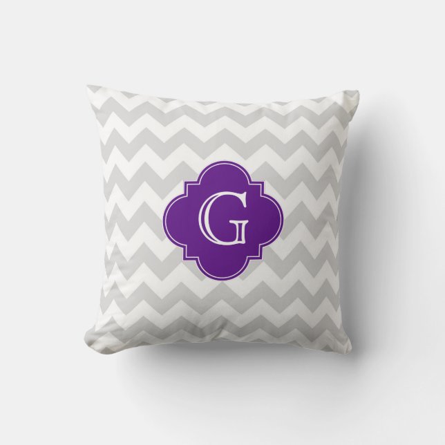 Coussin Monogramme de Quatrefoil gris clair blanc mauve Ch (Recto)