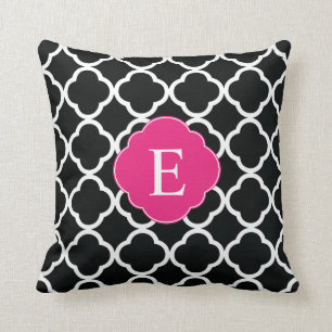 Coussin Monogramme de Quatrefole Rose Noir