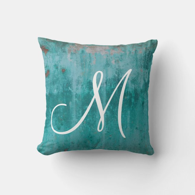Coussin Monogramme de rouille Turquoise (Recto)