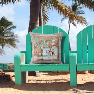 Coussin Monogramme de sable de plage patiné